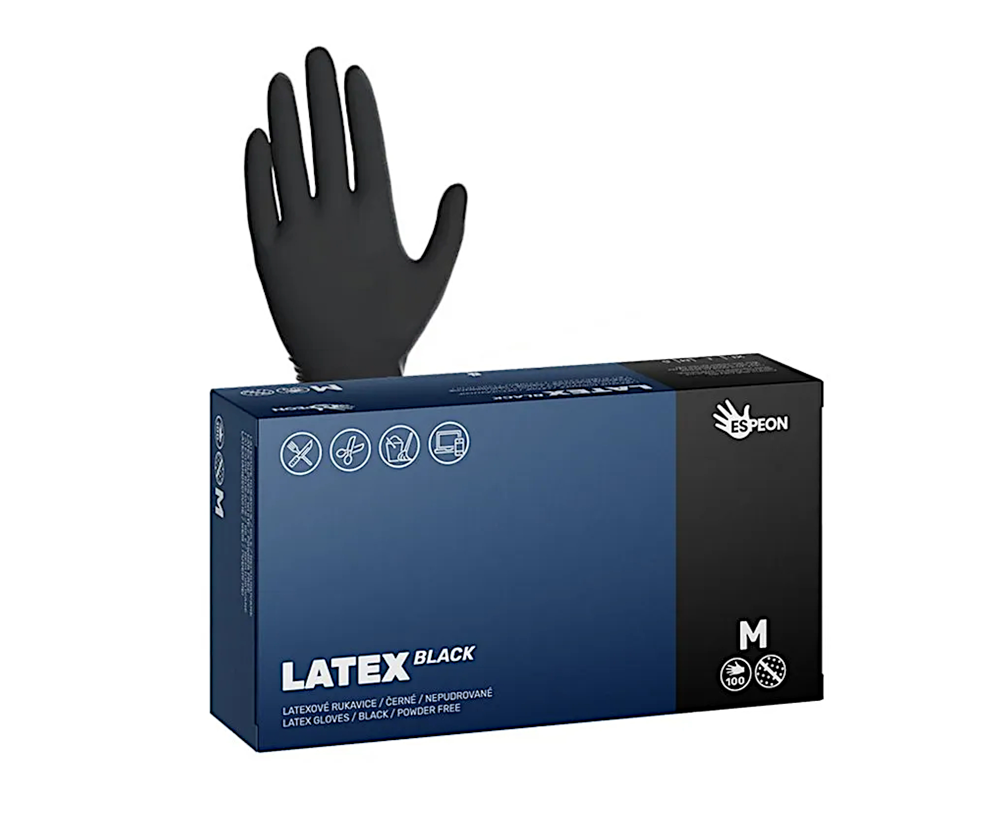 Latexové rukavice pro kadeřníky Espeon Latex Black 100 ks - černé, velikost M (100068) + dárek zdarma
