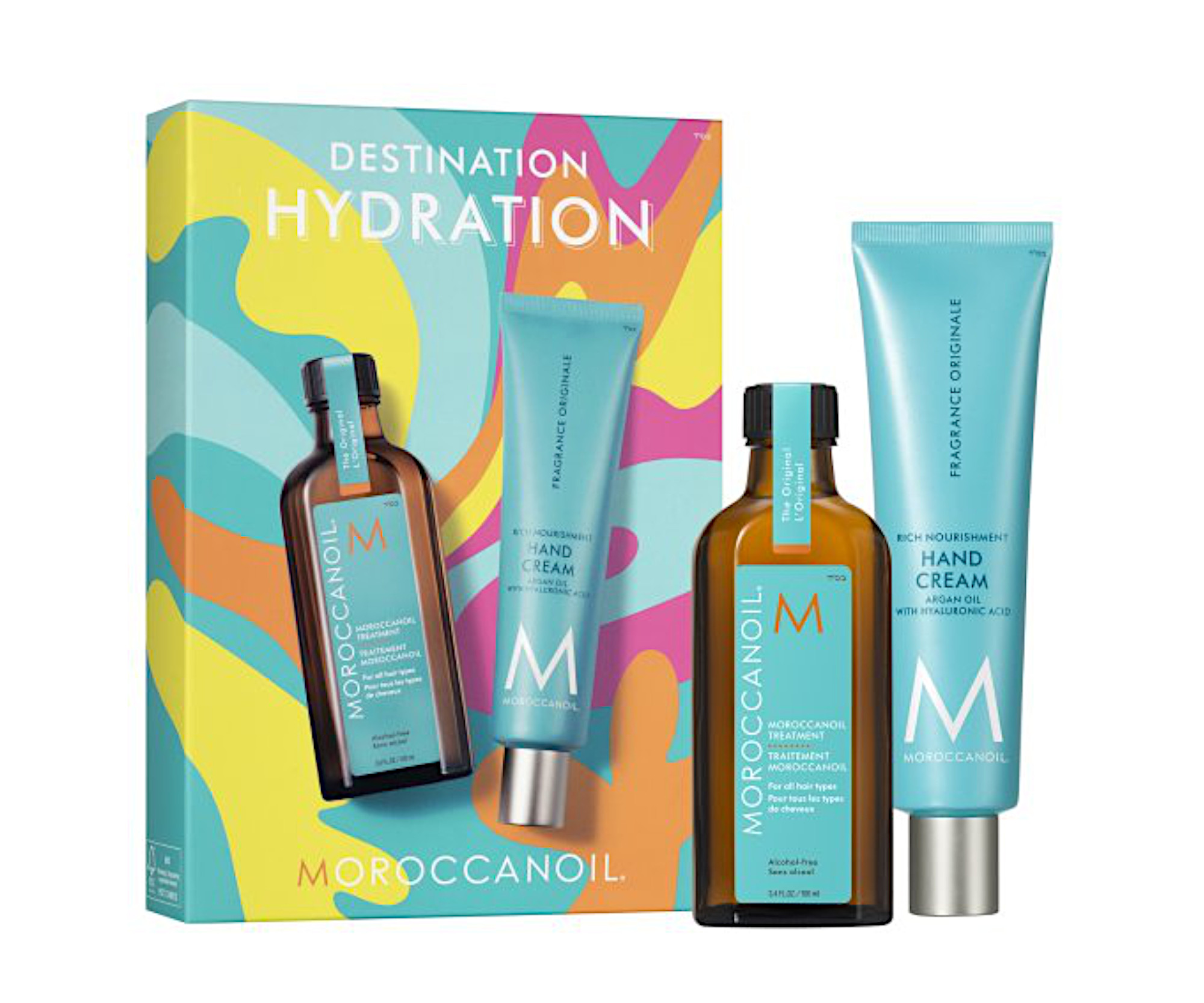 Levně Dárková sada pro péči o vlasy a tělo Moroccanoil Destination Hydration + dárek zdarma