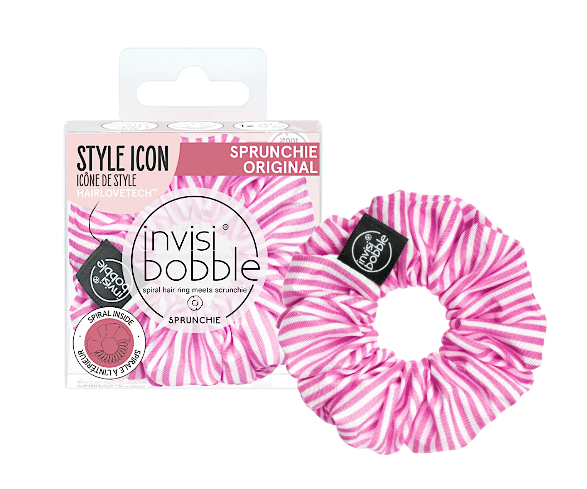 Ozdobná spirálová gumička Invisibobble Sprunchie Stripes Up - růžovo-bílá (IB-SP-PA-1-1010) + dárek zdarma