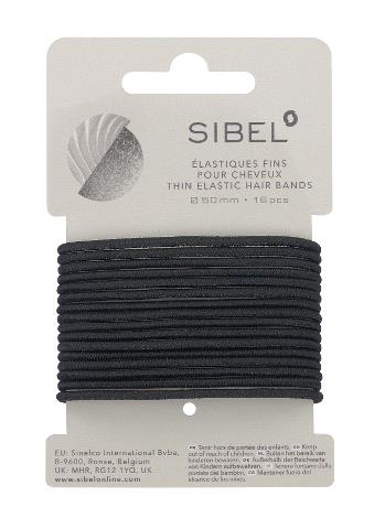 Tenké gumičky do vlasů Sibel - 50 mm, 16 ks, černé (4441416)