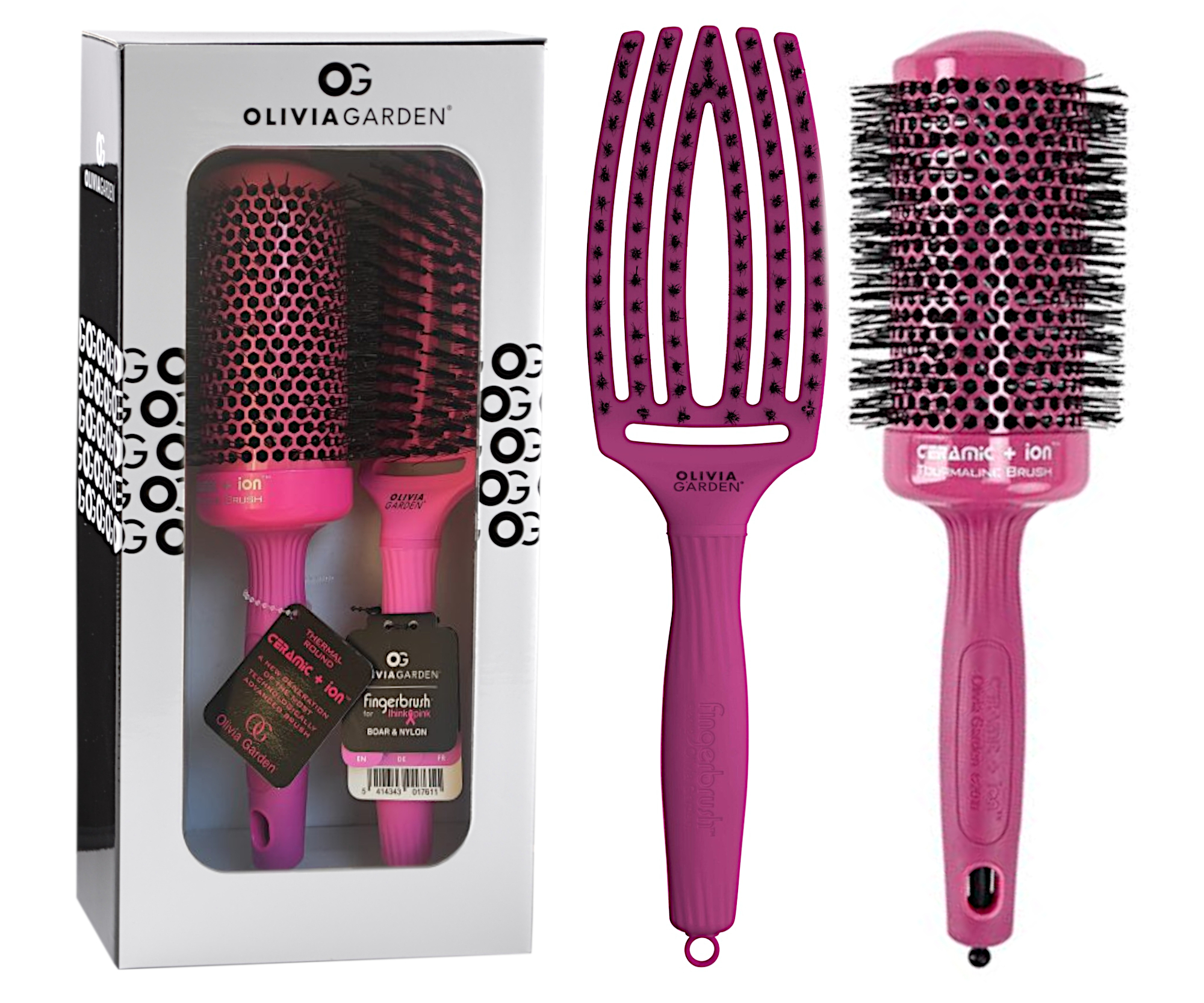 Dárková sada kartáčů na vlasy Olivia Garden Bright Pink Set (BP-KIT) + dárek zdarma