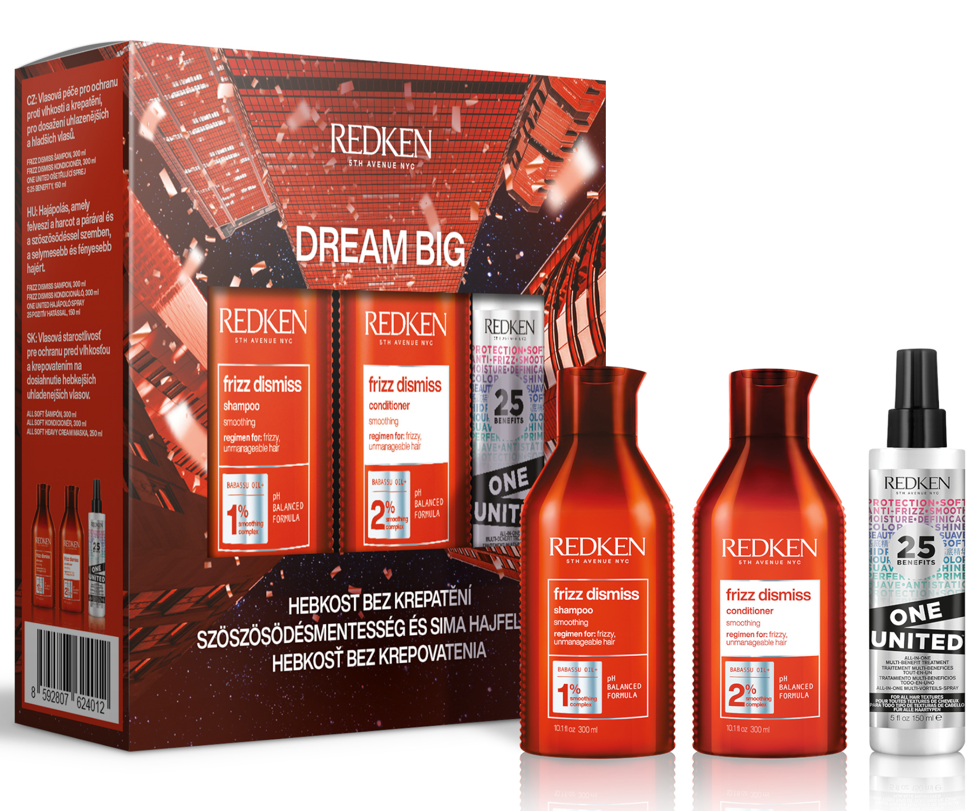 Dárková sada pro uhlazení krepatých a nepoddajných vlasů Redken Frizz Dismiss Dream Big + dárek zdarma