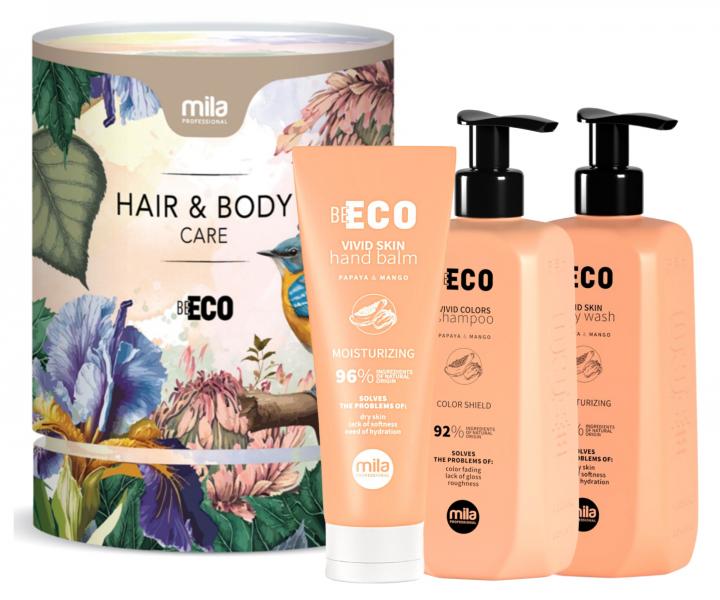 Drkov sada pro kompletn pi o tlo a vlasy Mila Professional Be Eco Hair & Body Care Vivid