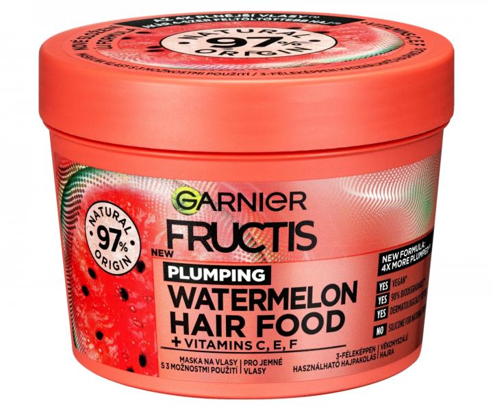 Maska pro jemn vlasy bez objemu Garnier Fructis Watermelon Hair Food 3 Usage Mask - 400 ml