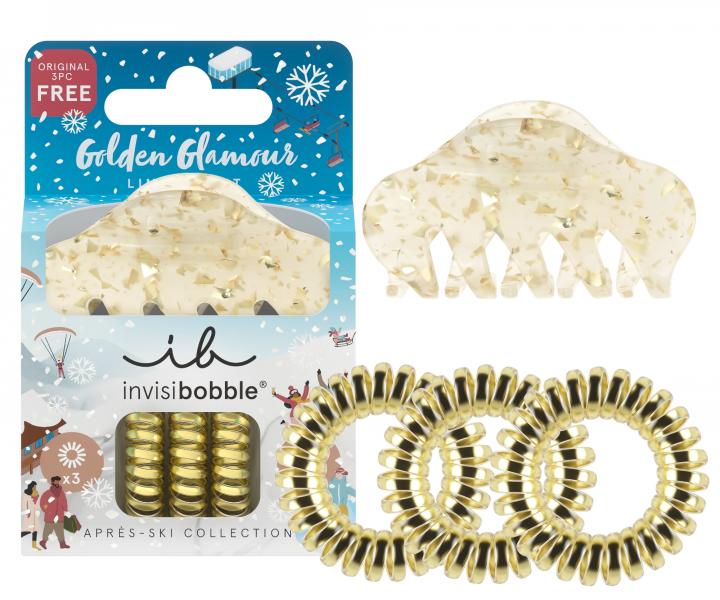 Sada skipce do vlas a spirlovch gumiek Invisibobble Aprs-Ski Golden Glamour