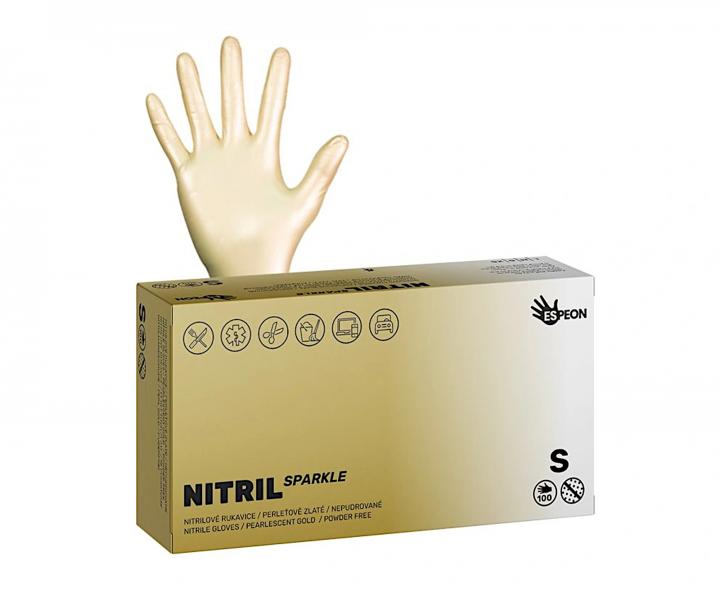 Nitrilov rukavice Espeon Nitril Sparkle - 100 ks, perleov zlat, velikost S