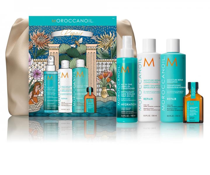 Drkov sada pro regeneraci pokozench vlas Moroccanoil Repair + tatika zdarma